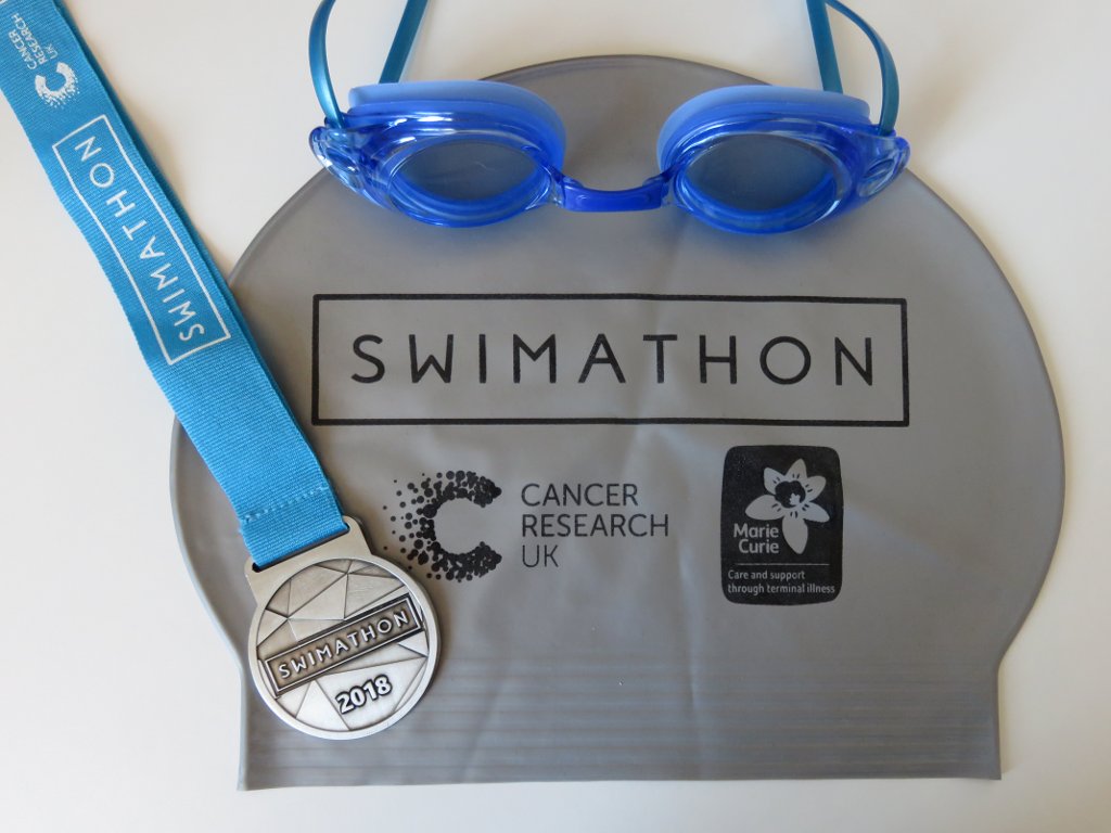 swimathon medal, cap and my new goggles
