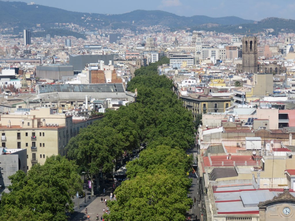 view Las Ramblas from the top of the Colombus tower
