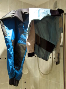 dry trousers and cag in the shower