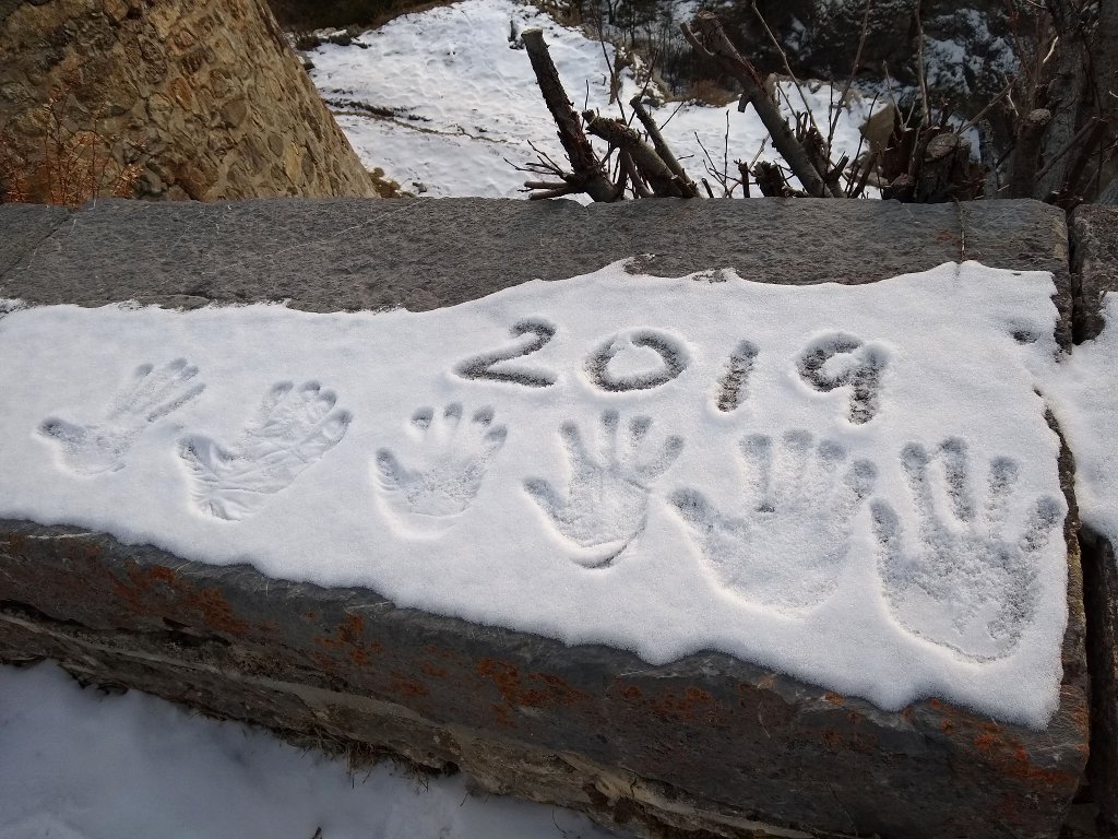 handprints in the snow
