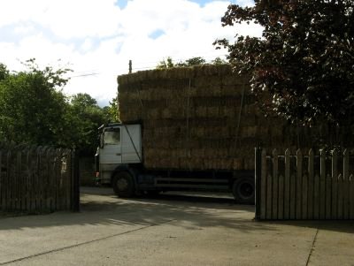 hay lorry blocking the gate