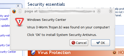 fake virus alert popup